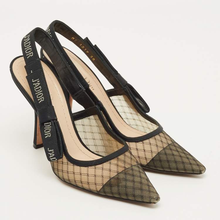 مملوكة مسبقًا Dior J'adior Size 38 Black Mesh and Net Slingback Pumps