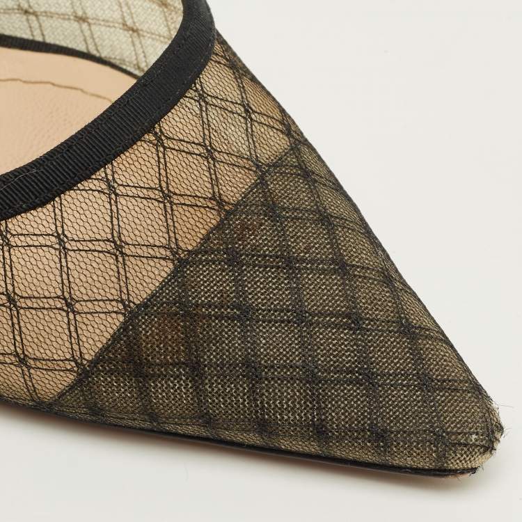 مملوكة مسبقًا Dior J'adior Size 38 Black Mesh and Net Slingback Pumps