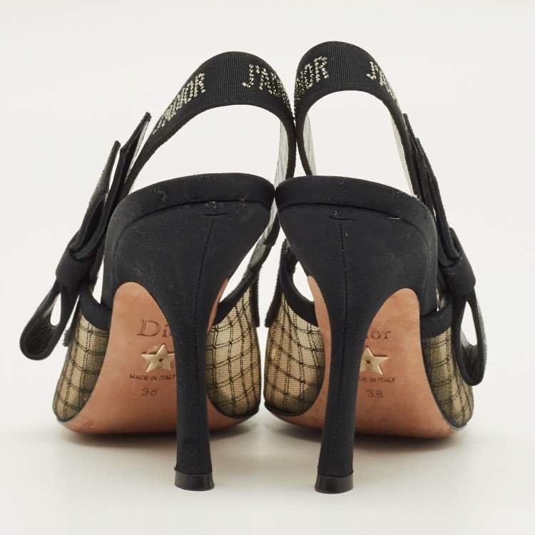 مملوكة مسبقًا Dior J'adior Size 38 Black Mesh and Net Slingback Pumps
