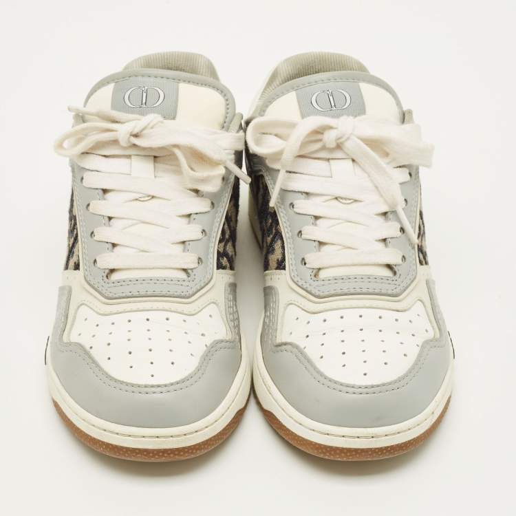 Pre Owned Dior B27 Size 37 Grey Canvas and Leather Lace Up Sneakers