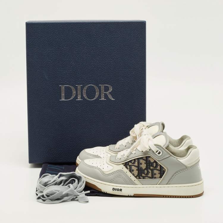Pre Owned Dior B27 Size 37 Grey Canvas and Leather Lace Up Sneakers