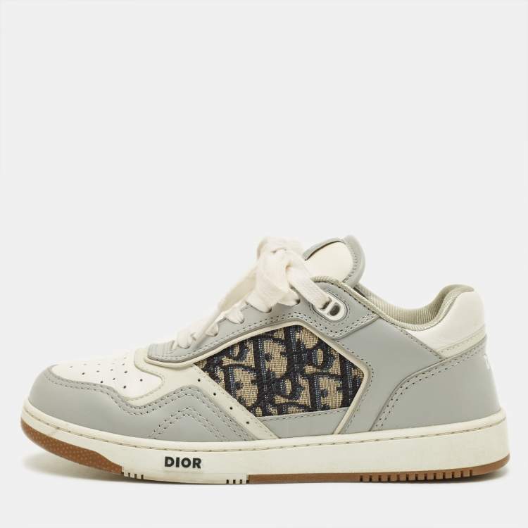 Pre Owned Dior B27 Size 37 Grey Canvas and Leather Lace Up Sneakers