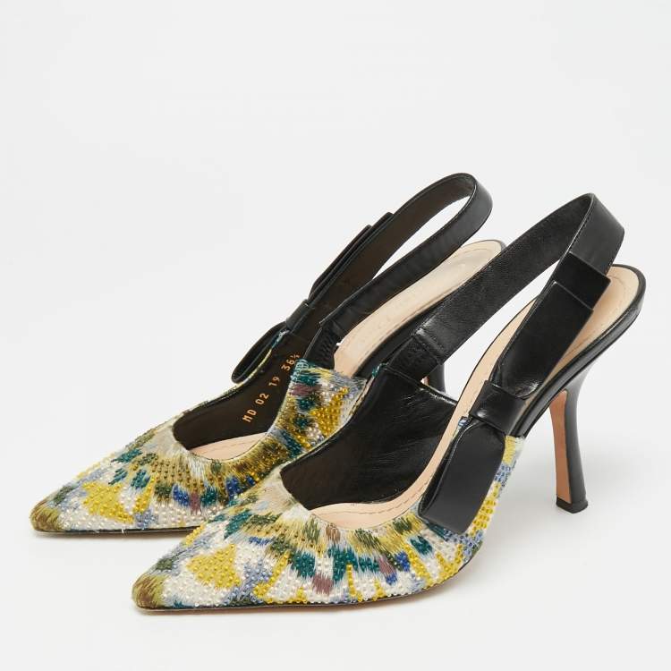 Pre Owned Dior J'Adior Size 38.5 Multicolor Jacquard Slingback Pumps