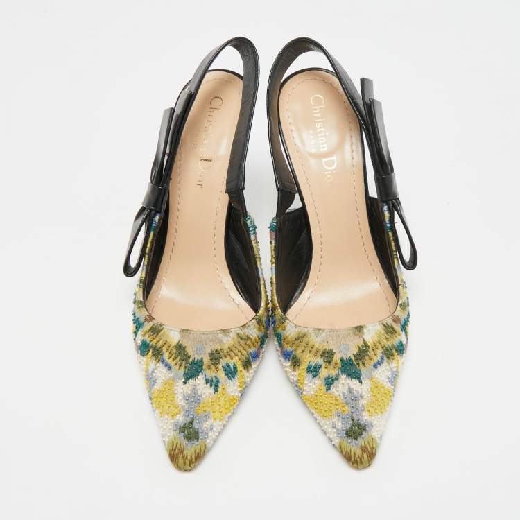 Pre Owned Dior J'Adior Size 38.5 Multicolor Jacquard Slingback Pumps