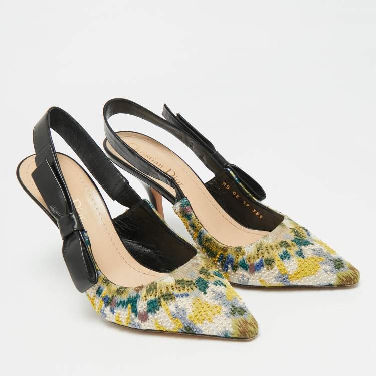 Pre Owned Dior J'Adior Size 38.5 Multicolor Jacquard Slingback Pumps