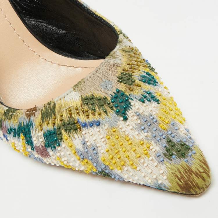 Pre Owned Dior J'Adior Size 38.5 Multicolor Jacquard Slingback Pumps