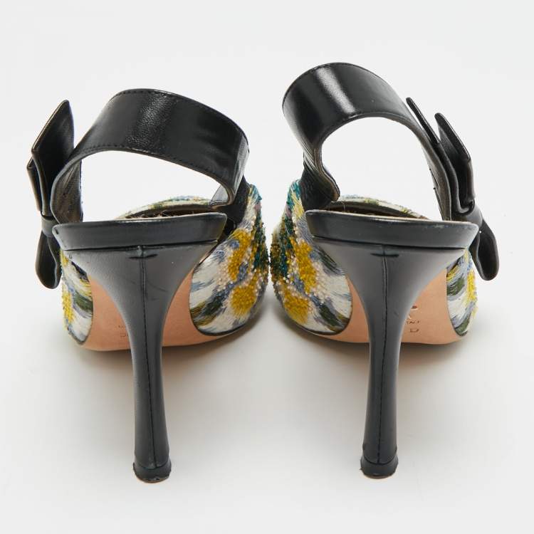Pre Owned Dior J'Adior Size 38.5 Multicolor Jacquard Slingback Pumps