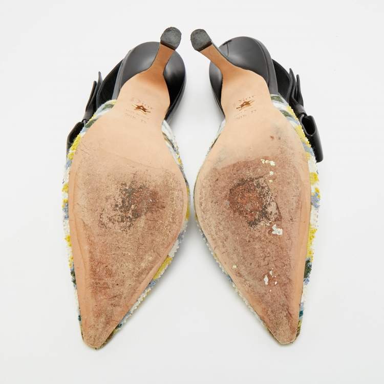 Pre Owned Dior J'Adior Size 38.5 Multicolor Jacquard Slingback Pumps