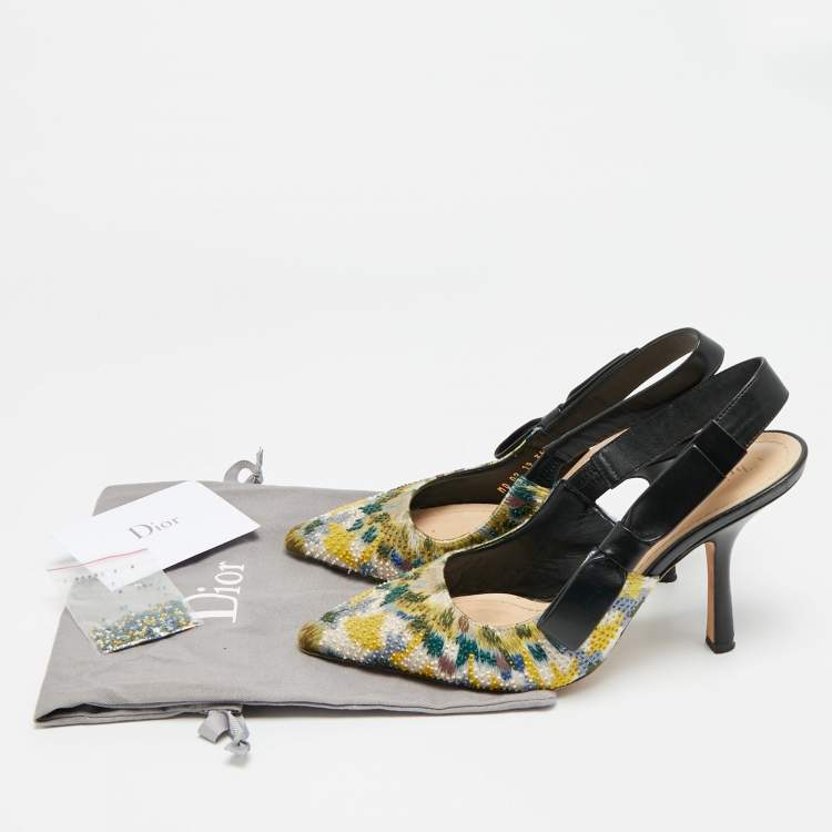 Pre Owned Dior J'Adior Size 38.5 Multicolor Jacquard Slingback Pumps