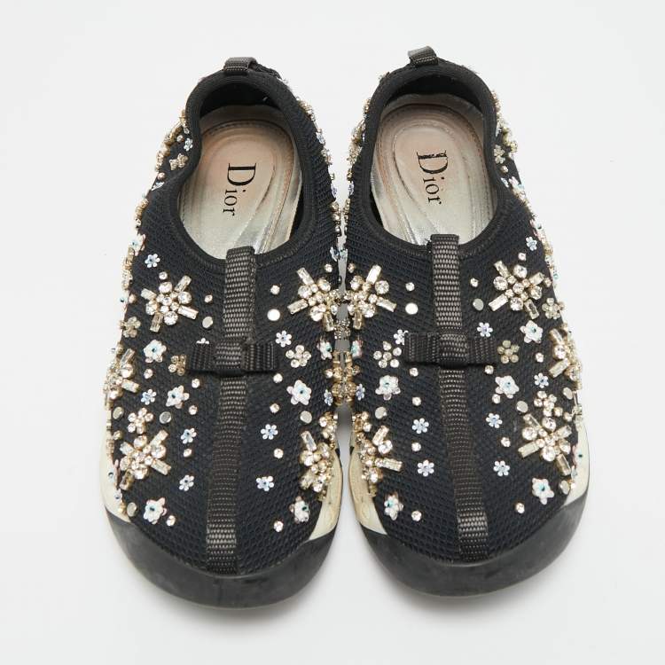Pre Owned Dior Fusion Size 35 Black Mesh Crystal Embellished Slip On Sneakers