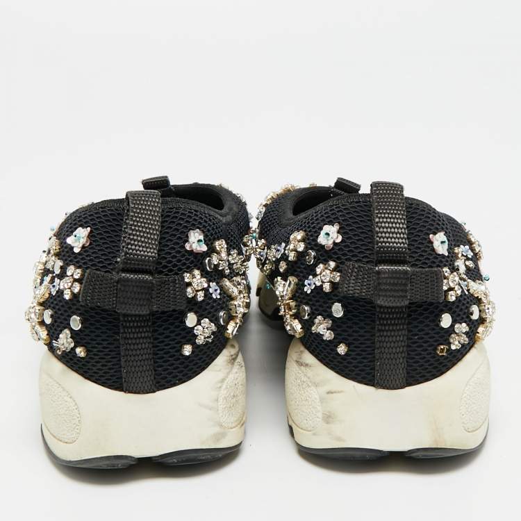 Pre Owned Dior Fusion Size 35 Black Mesh Crystal Embellished Slip On Sneakers