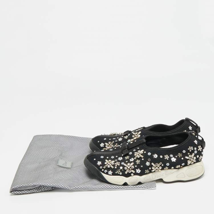 Pre Owned Dior Fusion Size 35 Black Mesh Crystal Embellished Slip On Sneakers