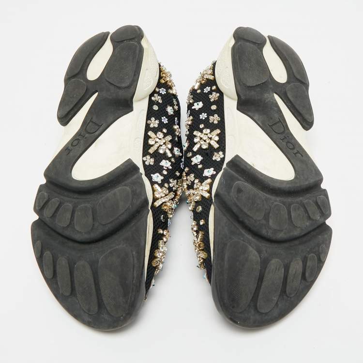 Pre Owned Dior Fusion Size 35 Black Mesh Crystal Embellished Slip On Sneakers