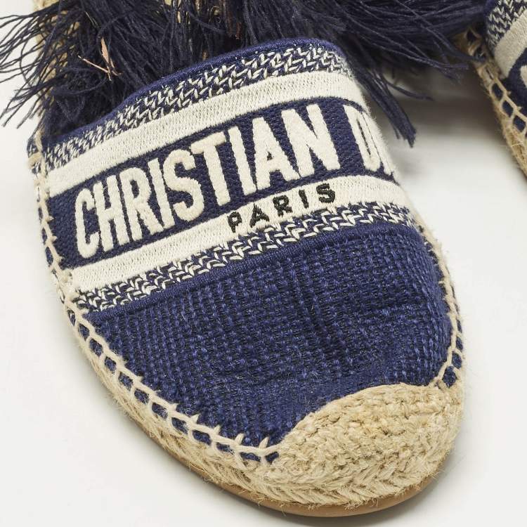 Pre Owned Dior Granville Size 40.5 Navy Blue Knit Fabric Wedge Sandals