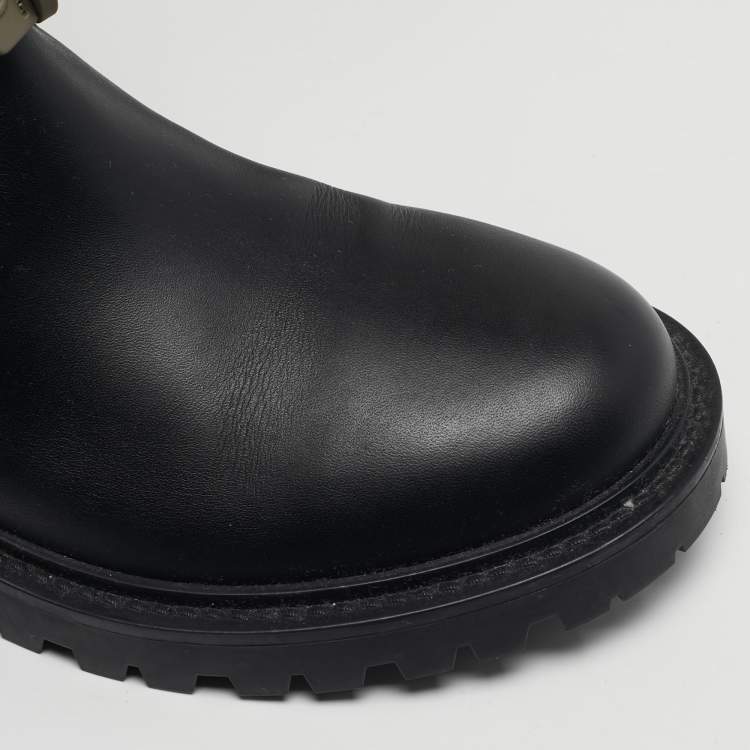 Pre Owned Dior D-major Size 38 Black/Beige Canvas and Leather Mid Calf Boots