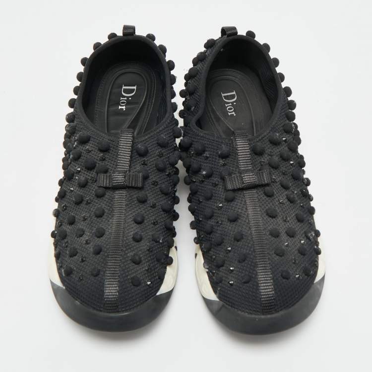Pre Owned Dior Fusion Size 41.5 Black Mesh Crystal Embellished Slip On Sneakers