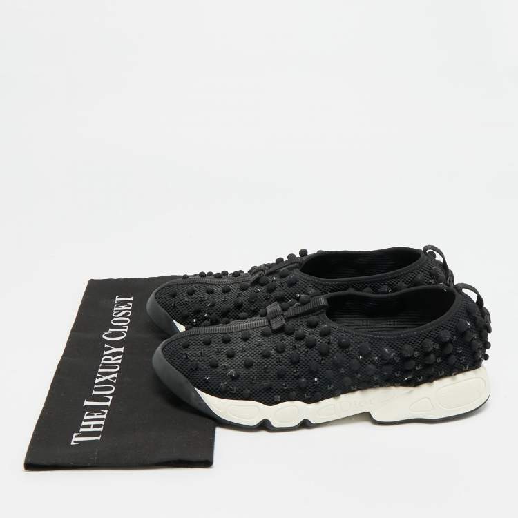 Pre Owned Dior Fusion Size 41.5 Black Mesh Crystal Embellished Slip On Sneakers