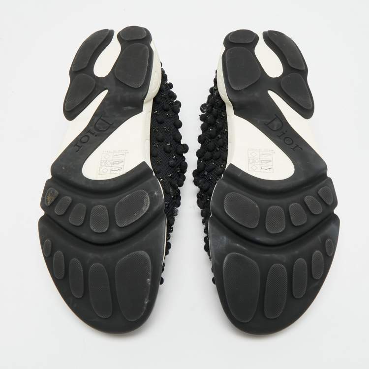 Pre Owned Dior Fusion Size 41.5 Black Mesh Crystal Embellished Slip On Sneakers