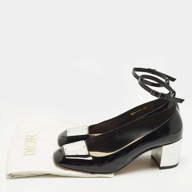 Pre Owned Dior Size 39 Black Patent Leather Ankle Strap Pumps