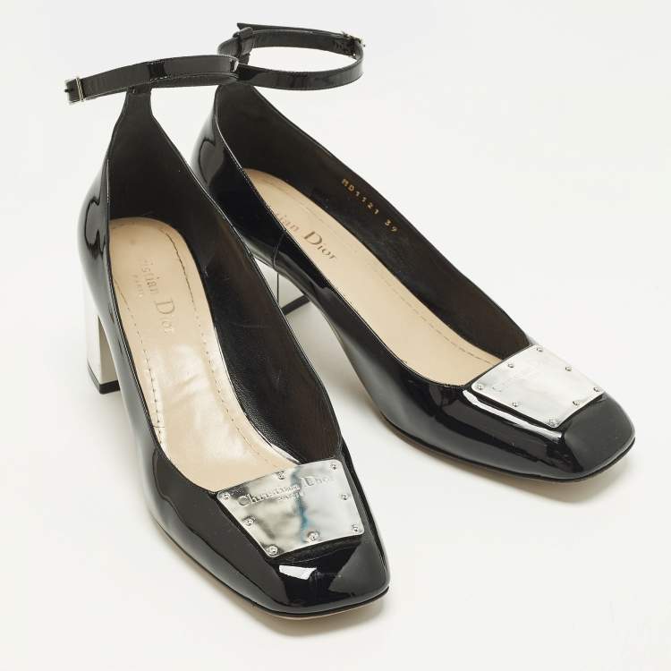 Pre Owned Dior Size 39 Black Patent Leather Ankle Strap Pumps