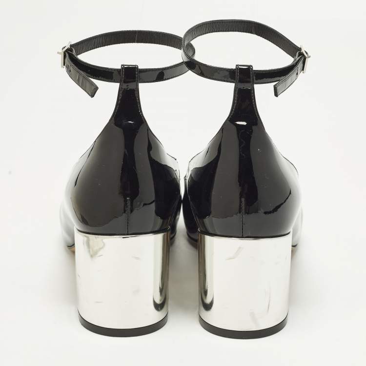 Pre Owned Dior Size 39 Black Patent Leather Ankle Strap Pumps