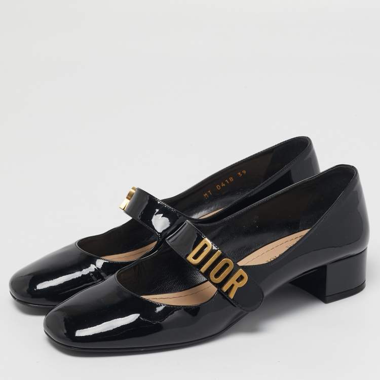 Pre Owned Dior Baby-D Size 39 Black Patent Leather Mary Jane Pumps