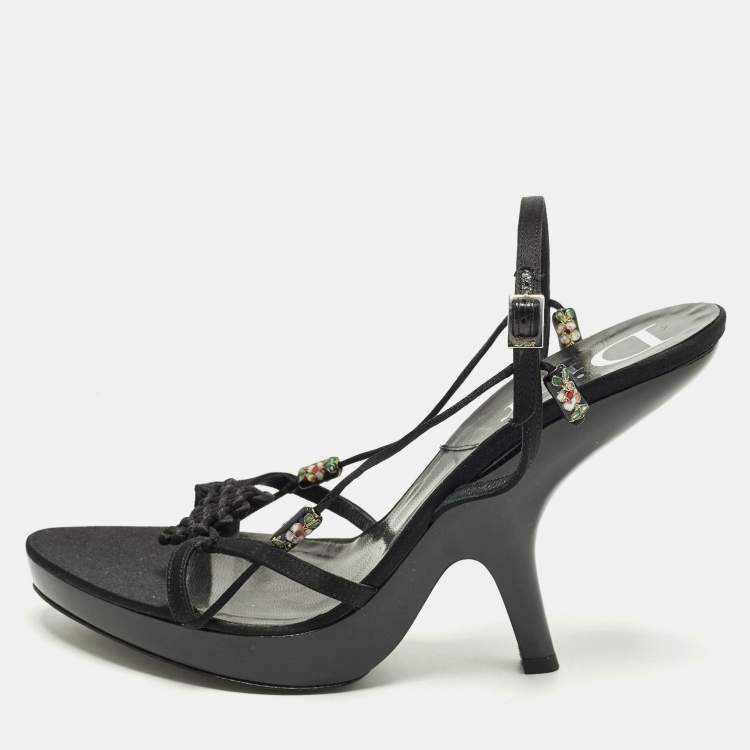 Pre Owned Dior Size 40.5 Black Satin Embellished  Ankle Strap Sandals