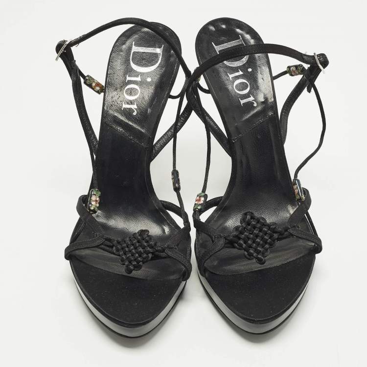 Pre Owned Dior Size 40.5 Black Satin Embellished  Ankle Strap Sandals