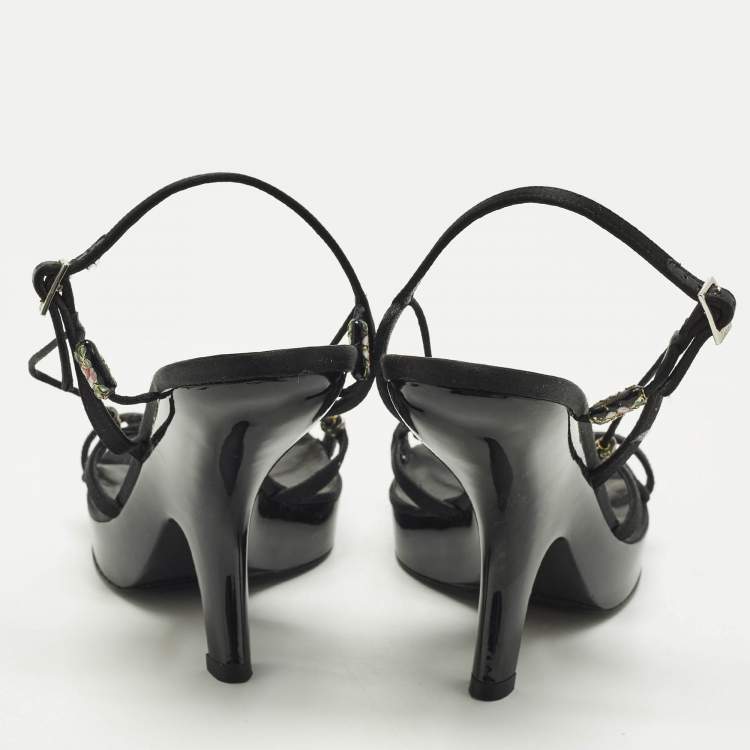 Pre Owned Dior Size 40.5 Black Satin Embellished  Ankle Strap Sandals