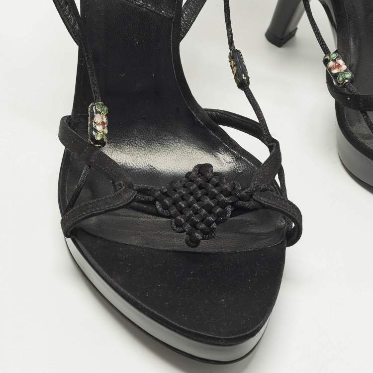 Pre Owned Dior Size 40.5 Black Satin Embellished  Ankle Strap Sandals