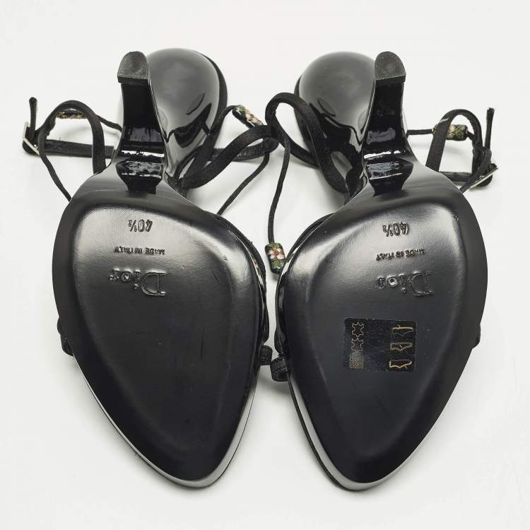 Pre Owned Dior Size 40.5 Black Satin Embellished  Ankle Strap Sandals