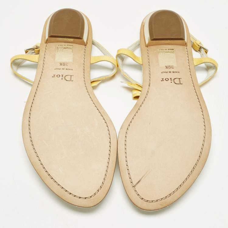 Pre Owned Dior Size 39.5 Yellow Patent Leather T-Strap Sandals