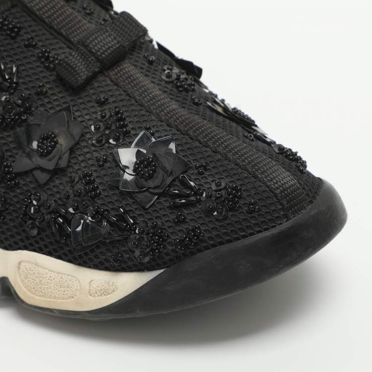 Pre Owned Dior Fusion Size 37 Black Mesh Flower Embellished Low Top Sneakers