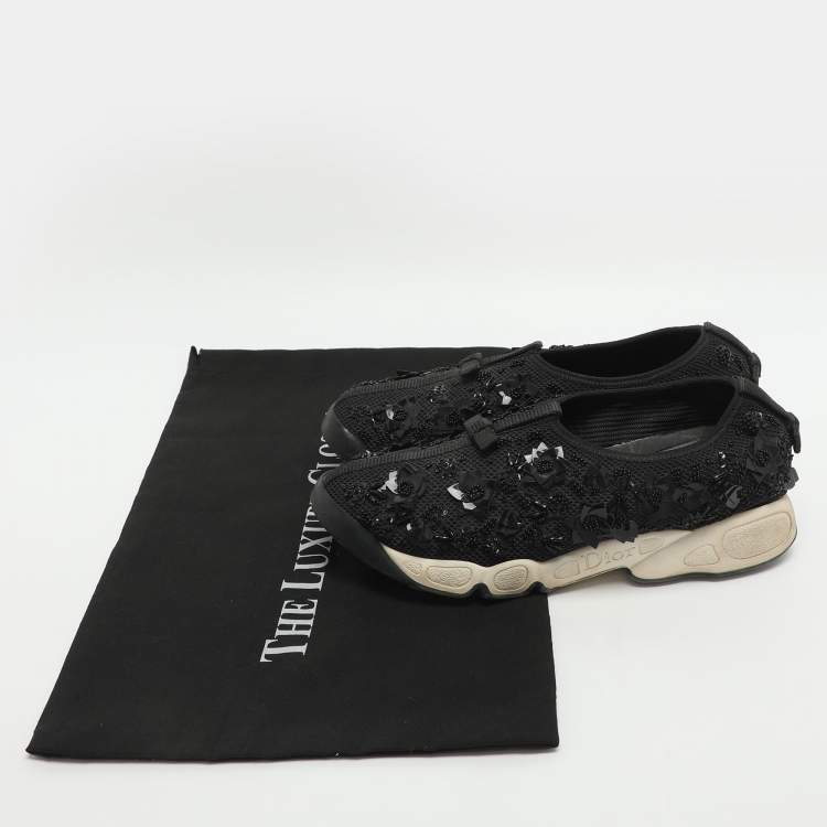 Pre Owned Dior Fusion Size 37 Black Mesh Flower Embellished Low Top Sneakers
