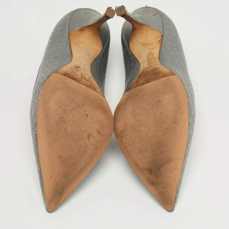 Pre Owned Dior Cherie Size 36 Silver Micro Cannage Leather Pointed Toe Pumps