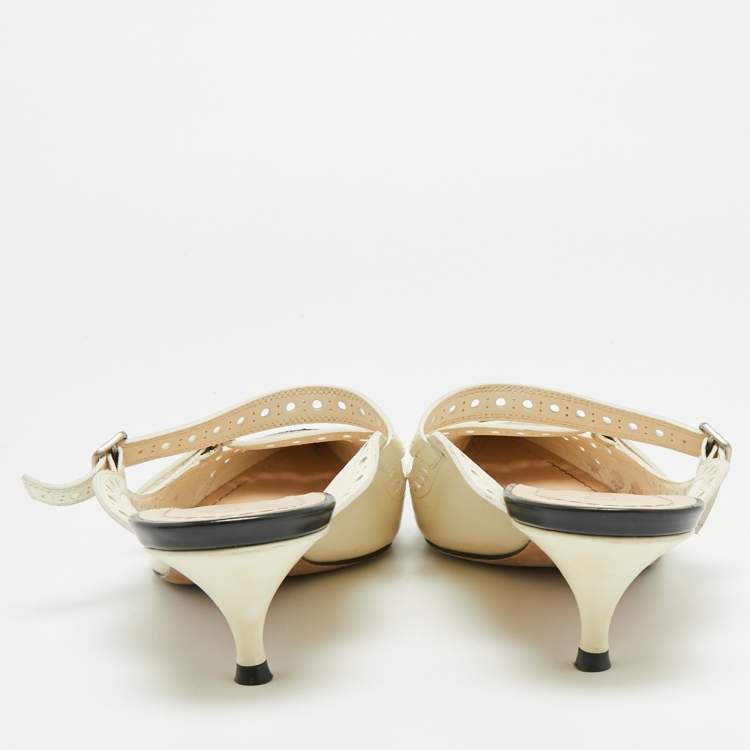 Pre Owned Dior Spectadior Size 40 Cream/Black Perforated Leather Pointed Toe Mules