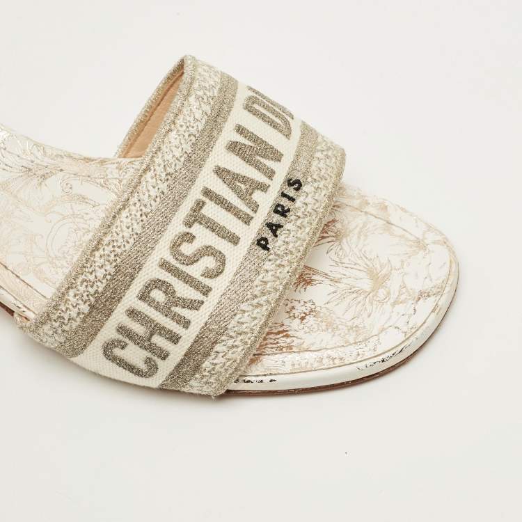 Pre Owned Dior Dway Size 38 Cream/Grey Canvas Slide Sandals