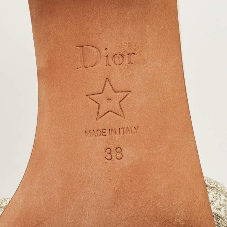 Pre Owned Dior Dway Size 38 Cream/Grey Canvas Slide Sandals