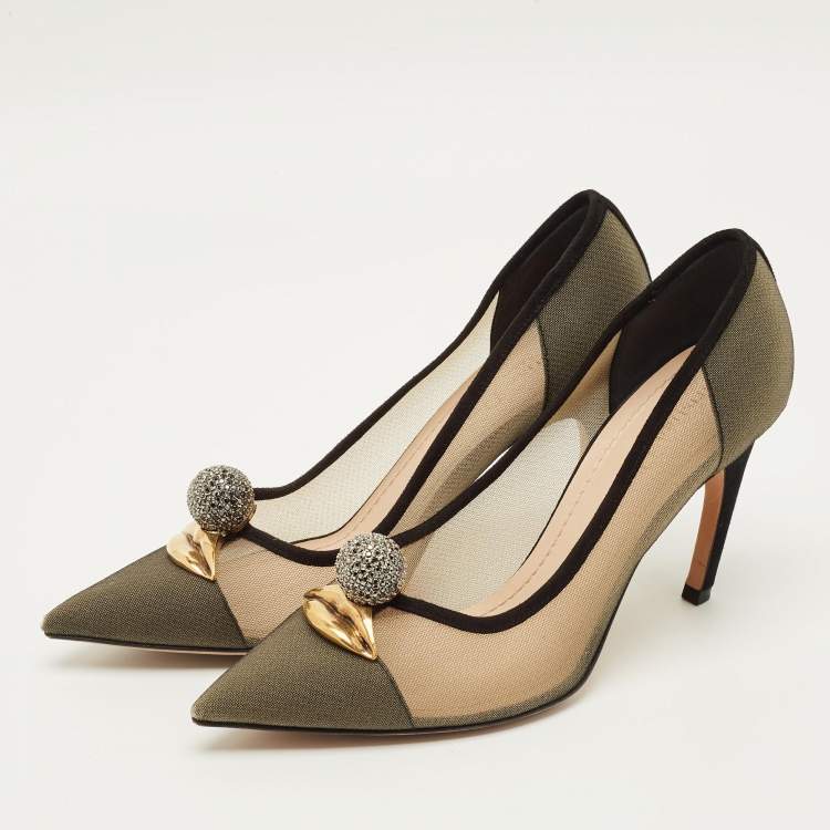 Pre Owned Dior Surreal Eye Size 38 Beige/Black Mesh and Suede Pumps