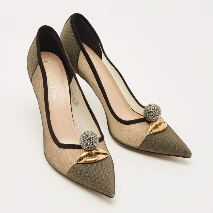 Pre Owned Dior Surreal Eye Size 38 Beige/Black Mesh and Suede Pumps