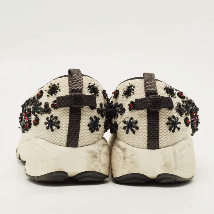 Pre Owned Dior Fusion Size 40 White/Black Mesh Embellished Slip On Sneakers