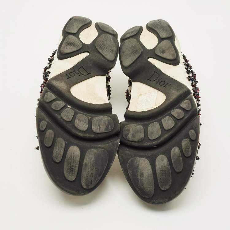 Pre Owned Dior Fusion Size 40 White/Black Mesh Embellished Slip On Sneakers