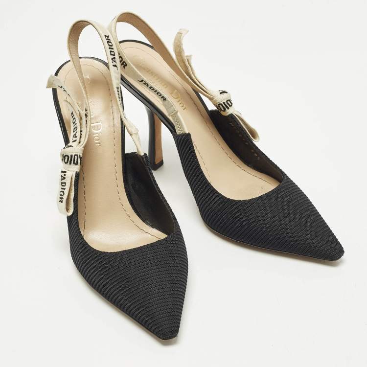 Pre Owned Dior J'Adior Size 38.5 Black Fabric and Mesh Slingback Pumps