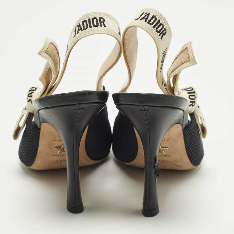 Pre Owned Dior J'Adior Size 38.5 Black Fabric and Mesh Slingback Pumps