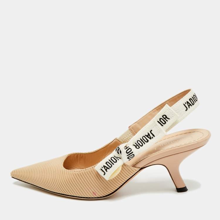Pre Owned Dior J'Adior Size 36.5 Beige Fabric Slingback Pumps