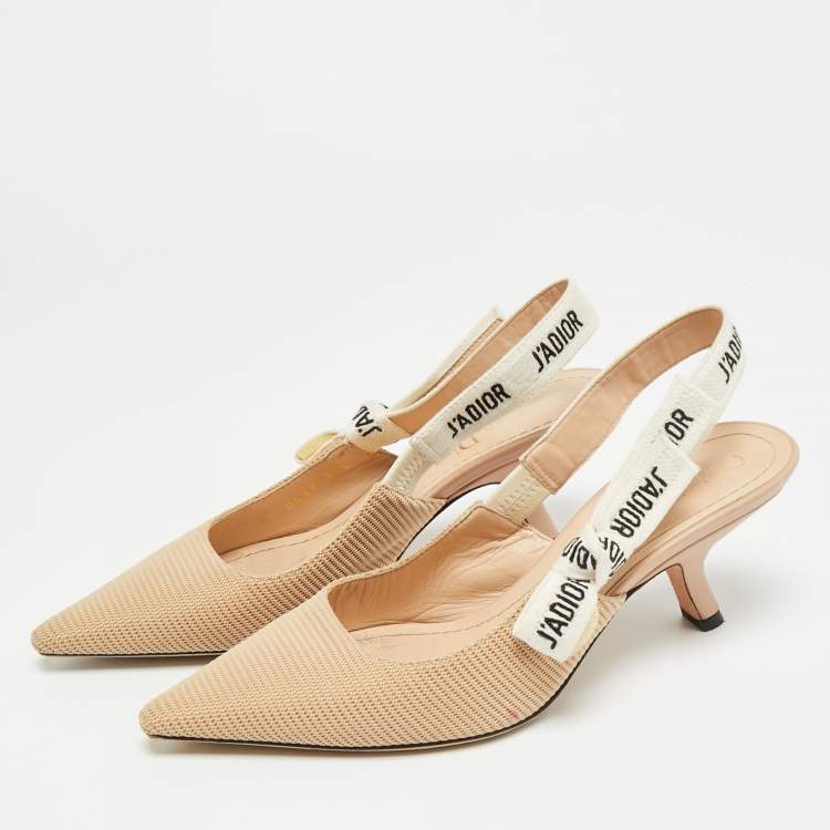 Pre Owned Dior J'Adior Size 36.5 Beige Fabric Slingback Pumps