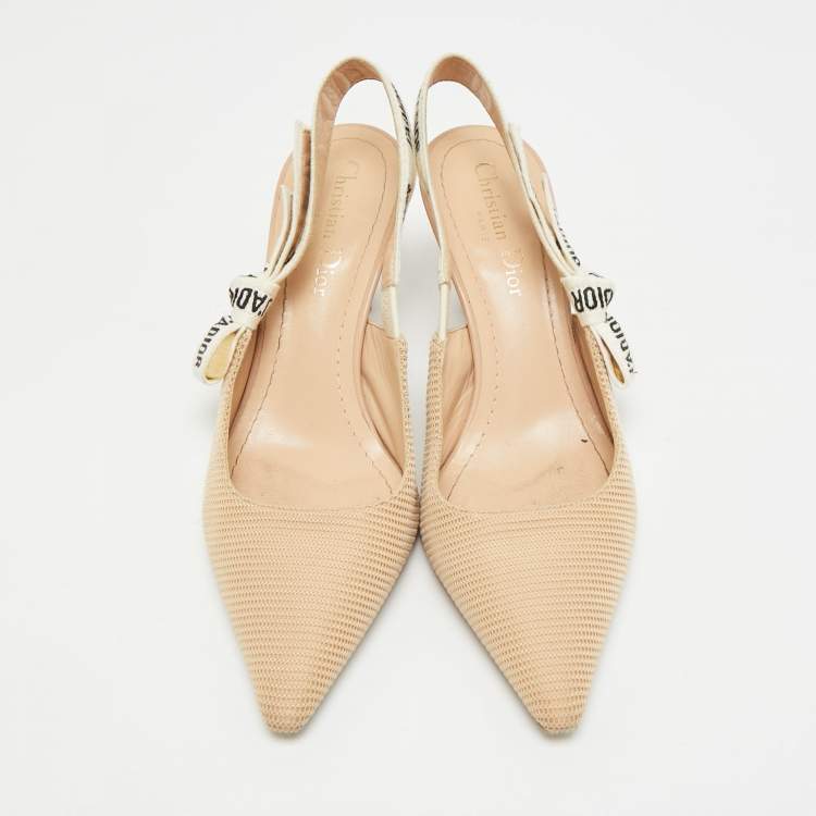 Pre Owned Dior J'Adior Size 36.5 Beige Fabric Slingback Pumps