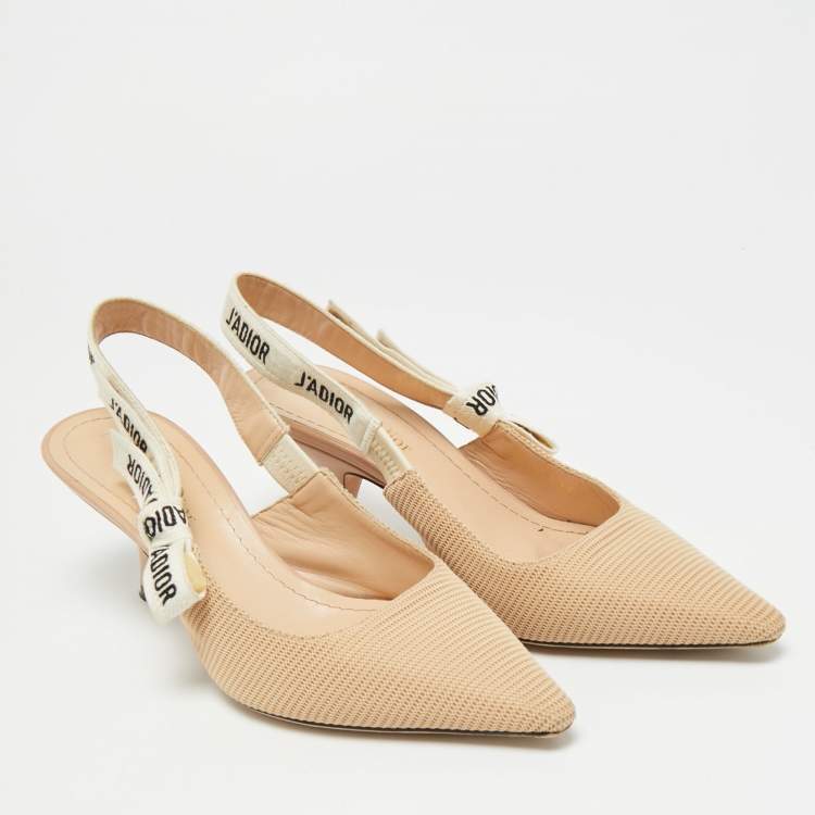 Pre Owned Dior J'Adior Size 36.5 Beige Fabric Slingback Pumps