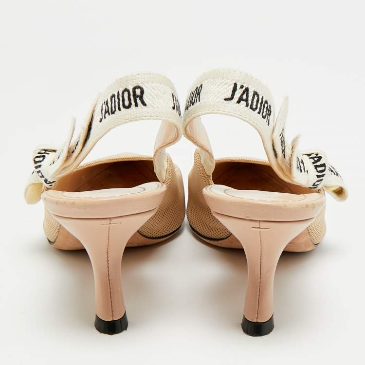 Pre Owned Dior J'Adior Size 36.5 Beige Fabric Slingback Pumps