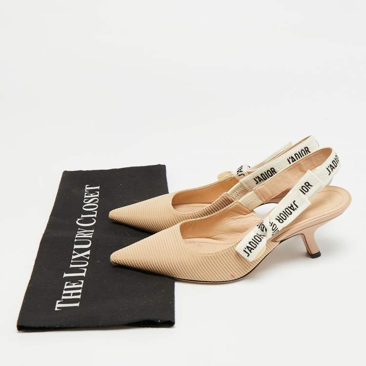 Pre Owned Dior J'Adior Size 36.5 Beige Fabric Slingback Pumps
